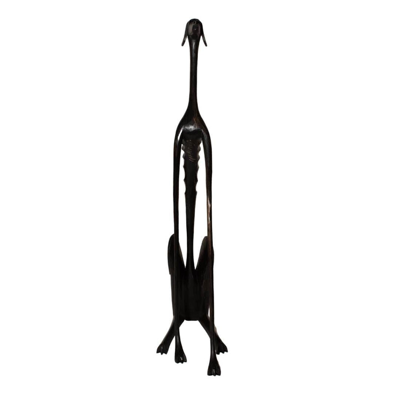 Escultura Cachorro Baleia preto em Madeira Sentado Olhando para Frente EXTRA