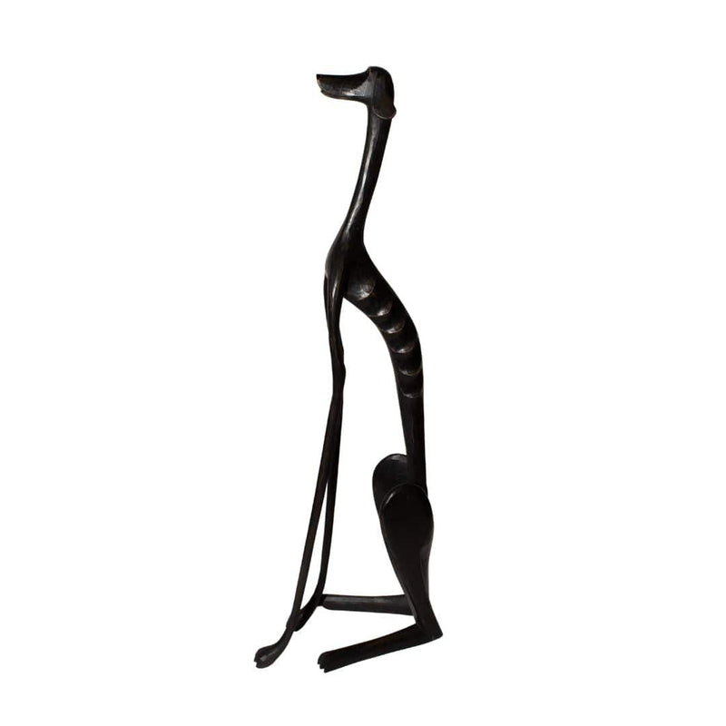 Escultura Cachorro Baleia preto em Madeira Sentado Olhando para Frente EXTRA