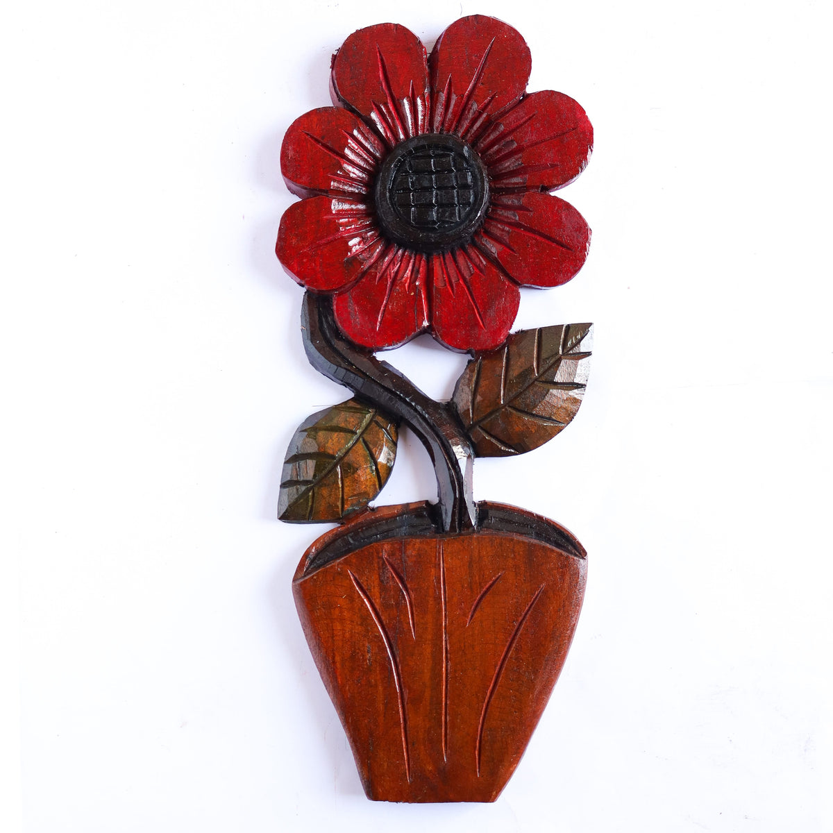 Figura Vaso com Flor G Entalhada na Madeira 17