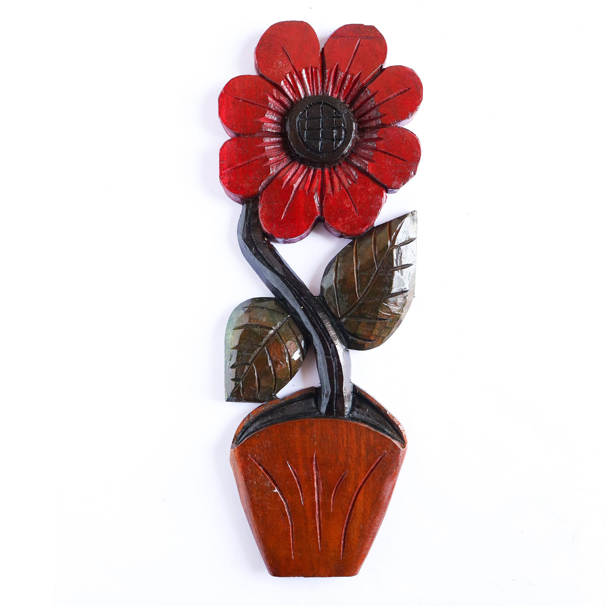 Figura Vaso com Flor P Entalhada na Madeira 03