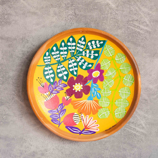 Prato de Cerâmica com Pintura Floral 28 cm
