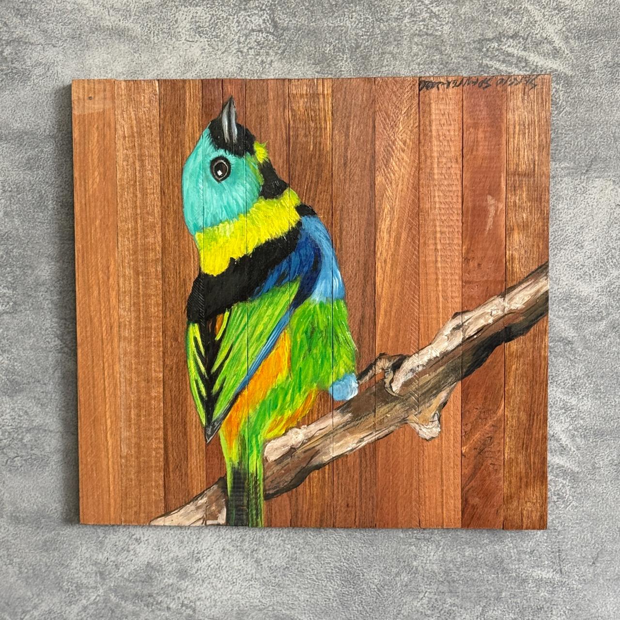 Quadro Decorativo Pássaro Saíra 7 Cores 30 X 30 cm