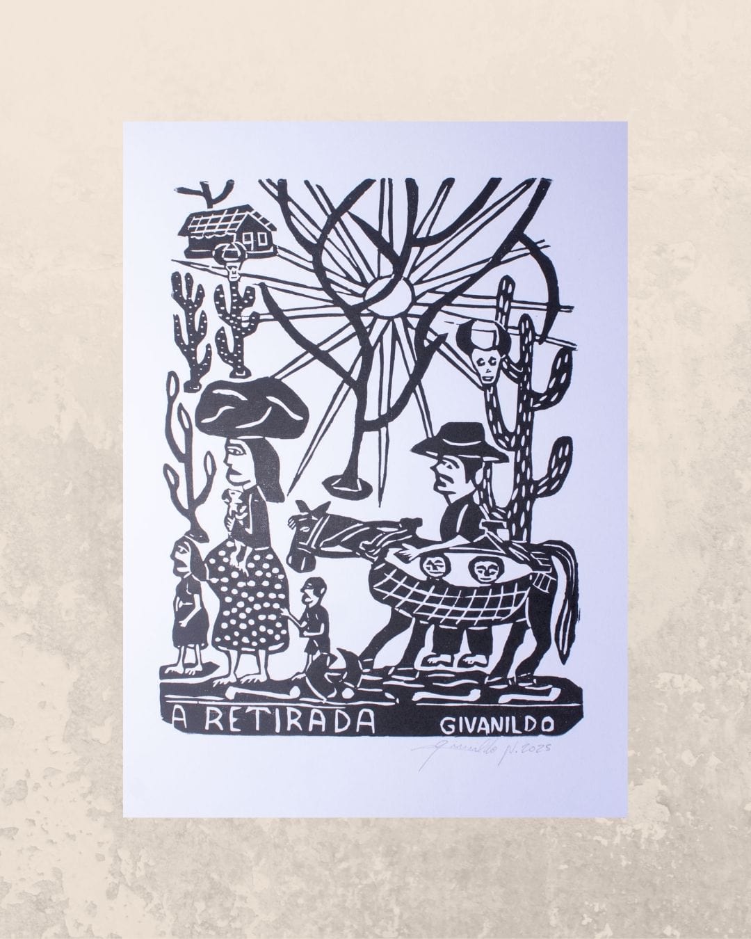 Xilogravura A retirada vertical P