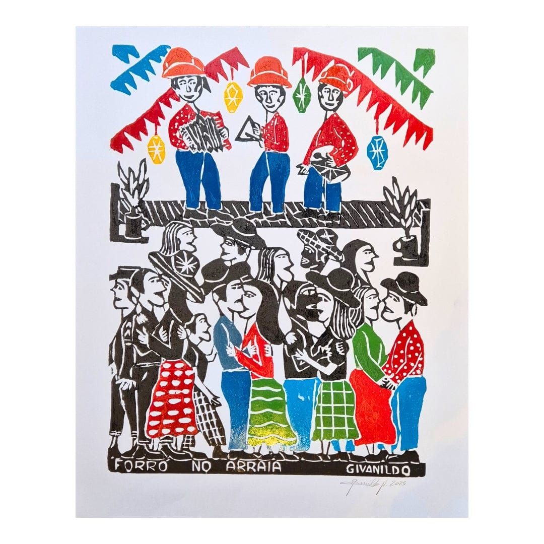 Xilogravura de Forró no Arraía Colorida - 48 X 66 cm