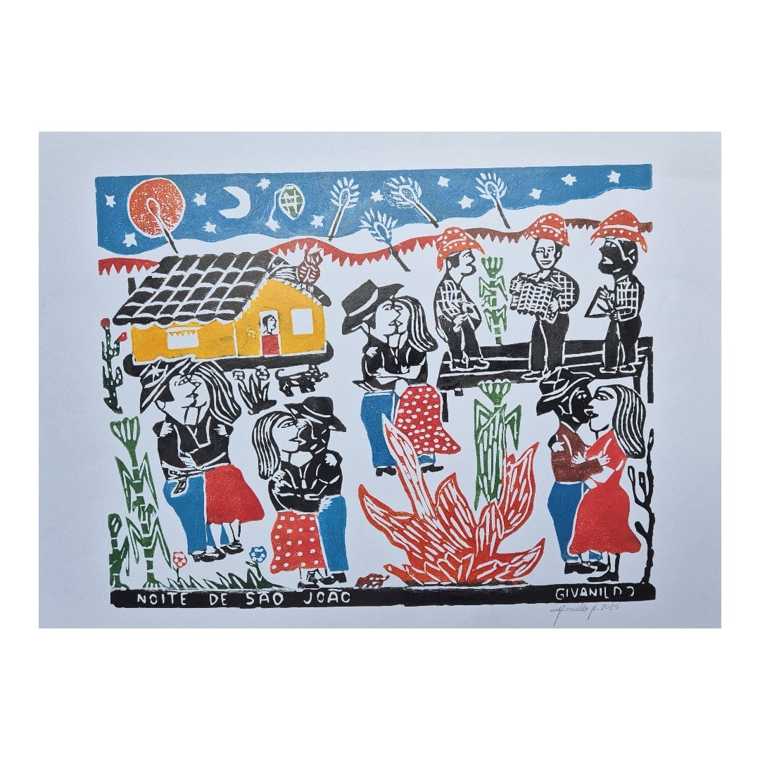 Xilogravura de São João Colorida - 48 X 66 cm