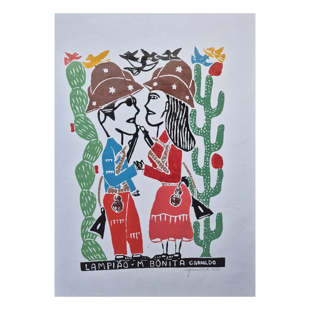 Xilogravura Lampião e M. Bonita Colorida - 48 X 66 cm