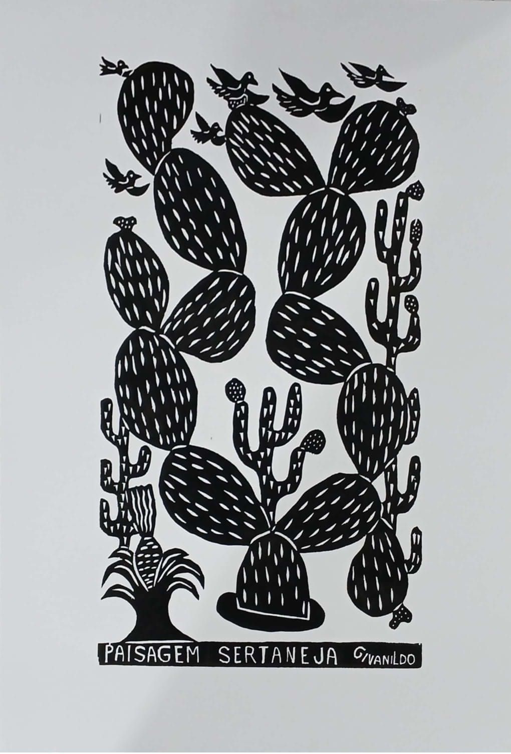 Xilogravura Paisagem Sertaneja - 66 X 48 cm - TIRAGEM CONTROLADA