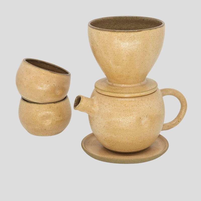 Conjunto Bule, Coador e Xícaras em Cerâmica 450ml