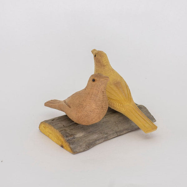 Escultura Base com 2 Pássaros de Madeira G 05