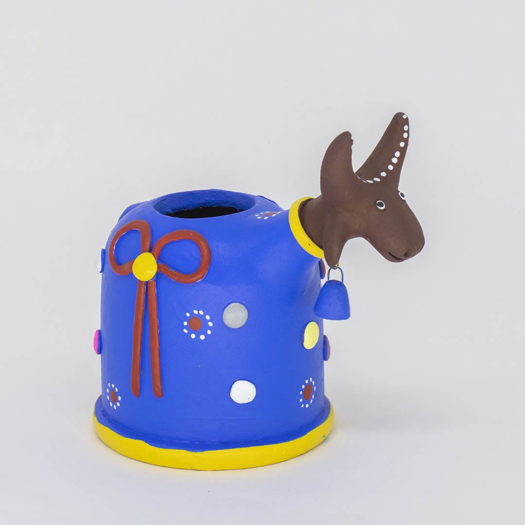 Escultura Bumbinha Porta Lápis em Cerâmica Azul Escuro