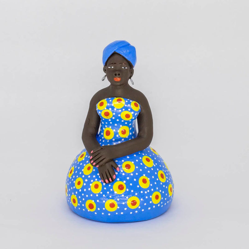 Escultura Dondoca baiana em Cerâmica Azul