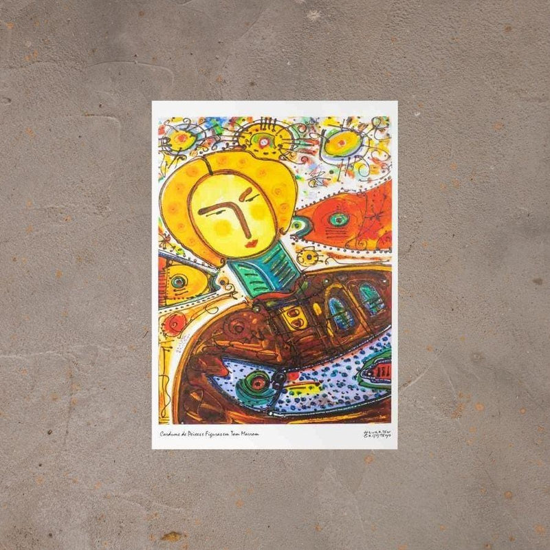 Poster HC - Cardume de Peixes e Figuras em Tom Marrom - 42 X 30 cm