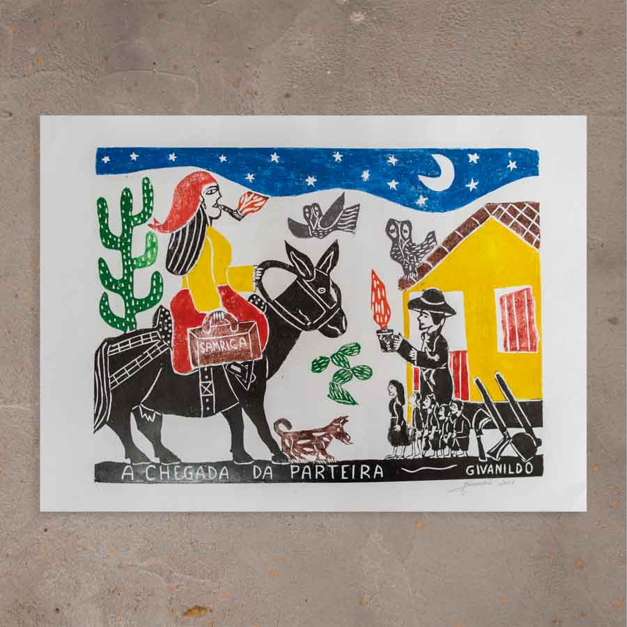 Xilogravura A Chegada da Parteira - 48 X 66 cm