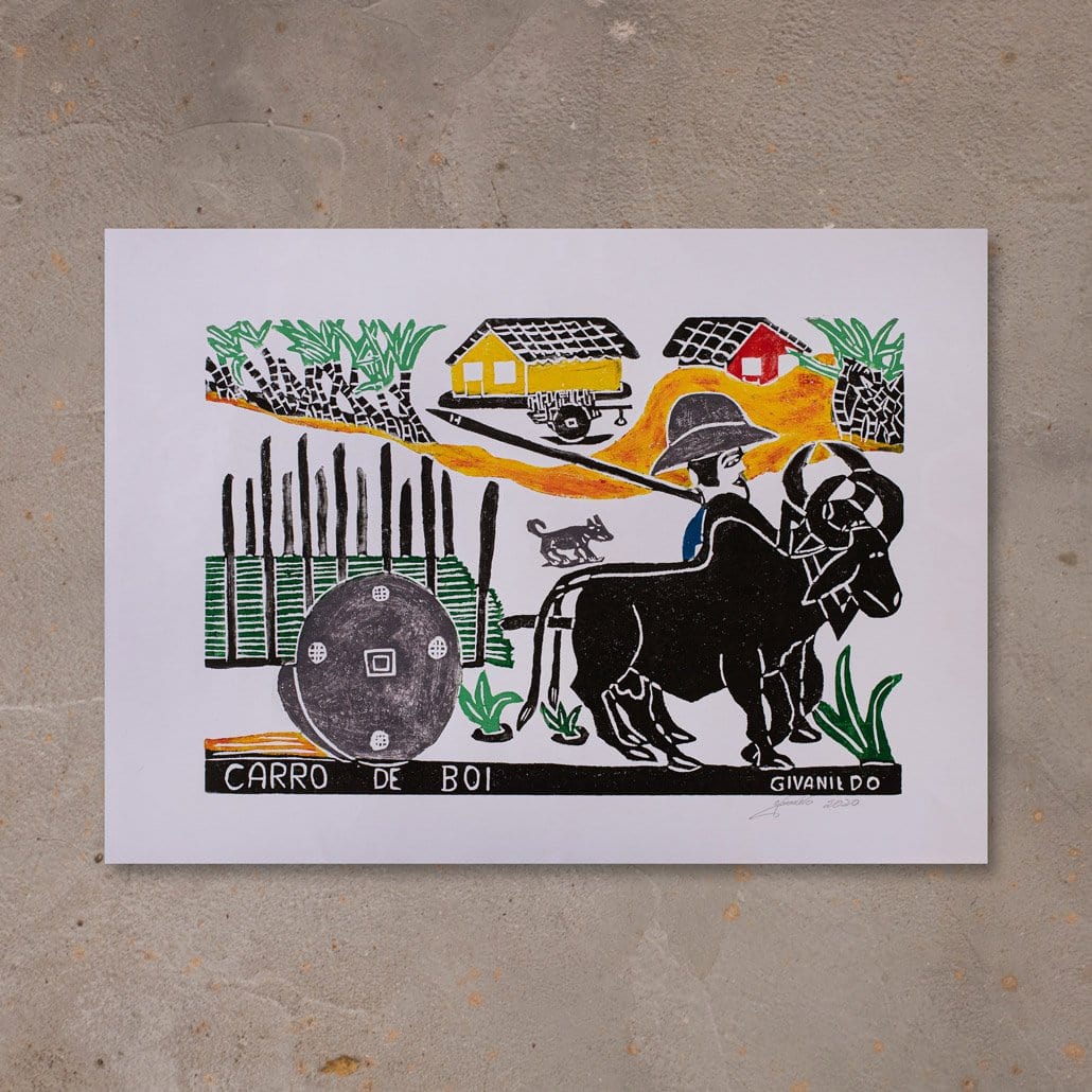 Xilogravura Carro de Boi - 48 X 66 cm - Colorida