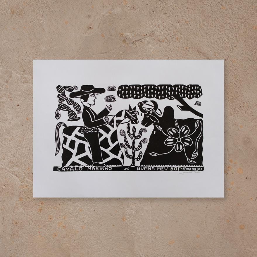Xilogravura Cavalo Marinho x Bumba meu Boi - 48 X 66 cm