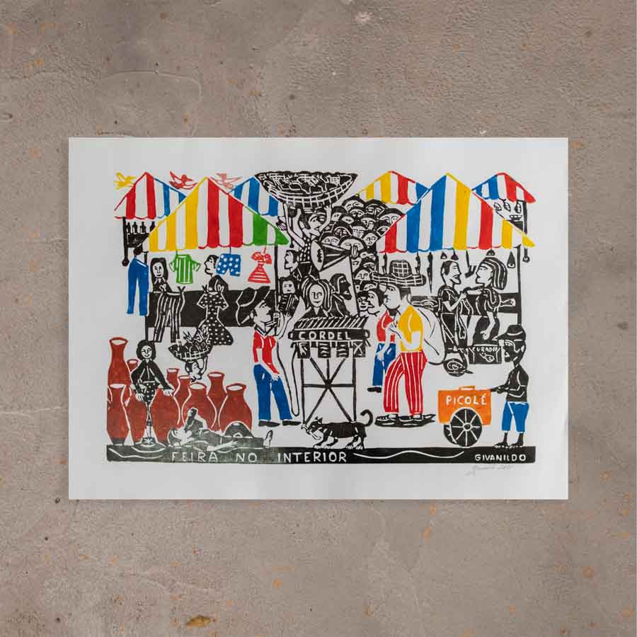 Xilogravura Feira no Interior - 48 X 66 cm
