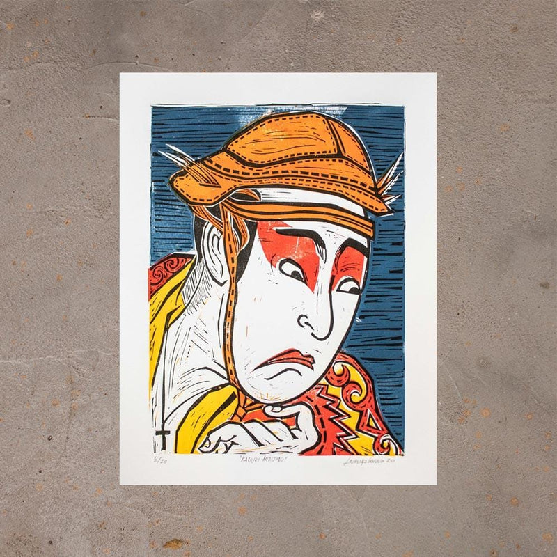Xilogravura Kabuki Arretado - 35 X 27 cm
