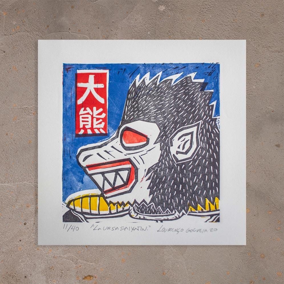 Xilogravura La Ursa Sayajin - 20 X 20 cm