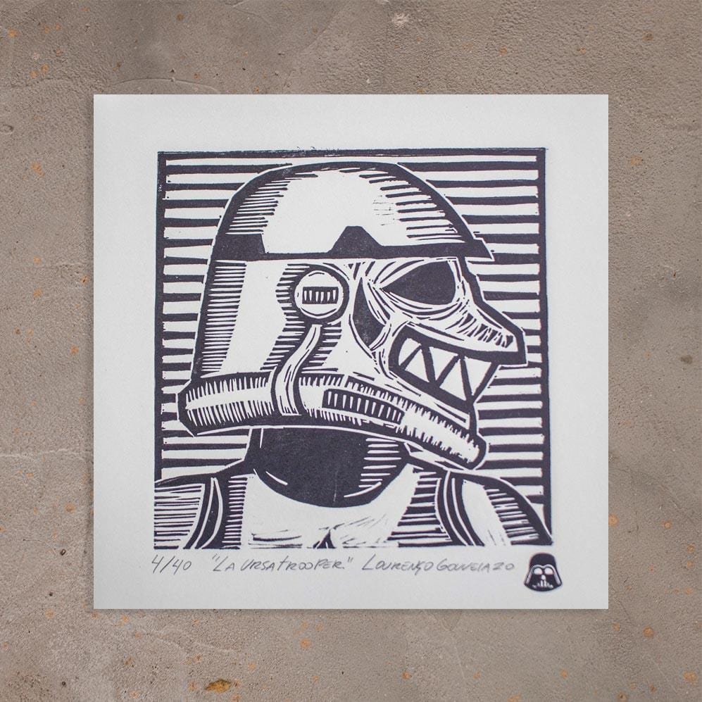 Xilogravura La Ursa Trooper - 20 X 20 cm