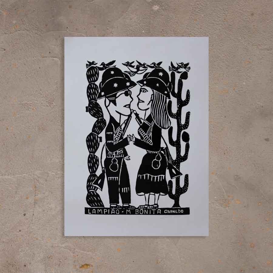 Xilogravura Lampião e Maria Bonita - 66 X 48 cm