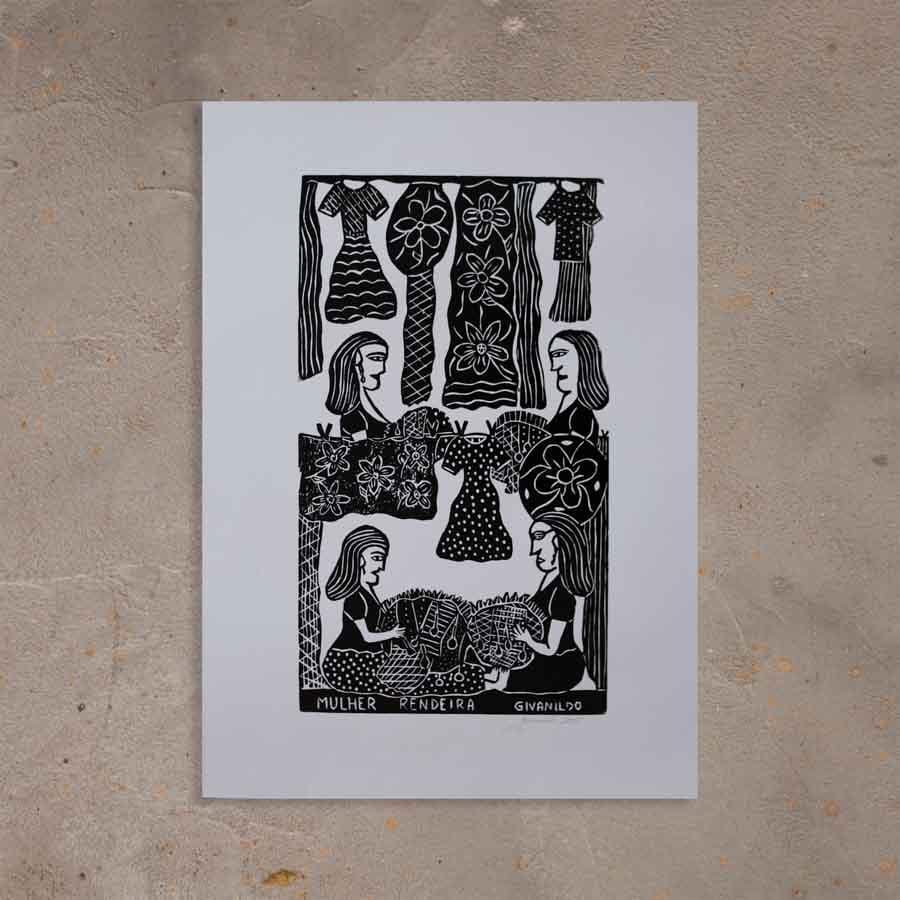 Xilogravura Mulher Rendeira - 66 X 48 cm