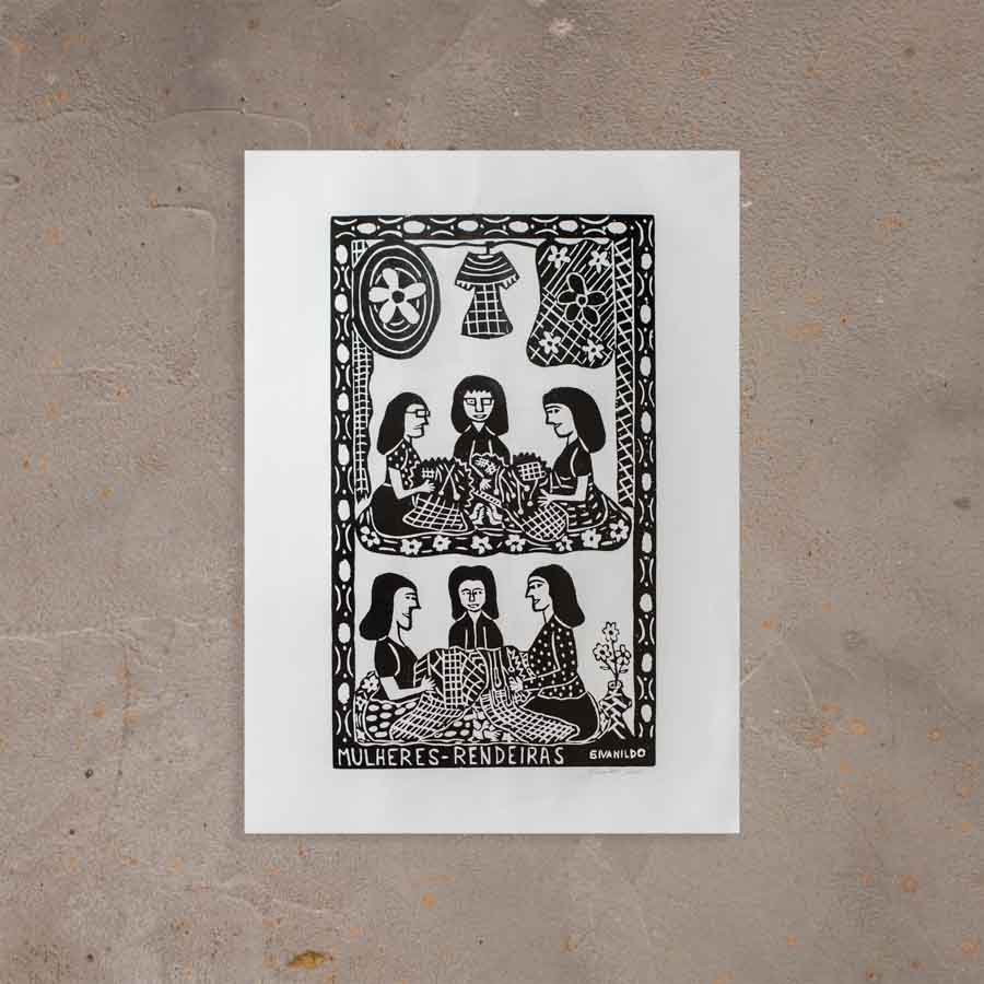 Xilogravura Mulheres Rendeiras - 66 X 48 cm