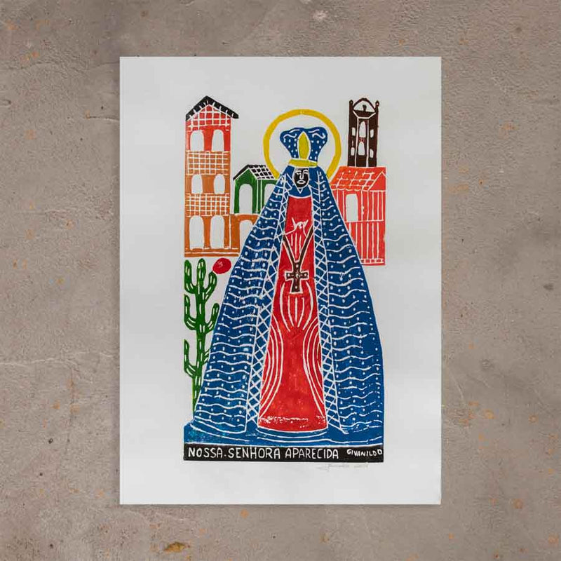 Xilogravura Nossa Senhora Aparecida - 66 X 48 cm - Colorida