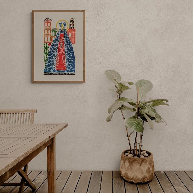 Xilogravura Nossa Senhora Aparecida - 66 X 48 cm - Colorida