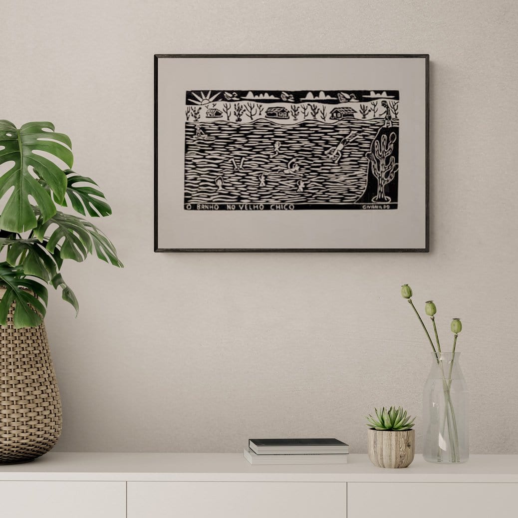 Xilogravura O Banho no Velho Chico - 48 X 66 cm