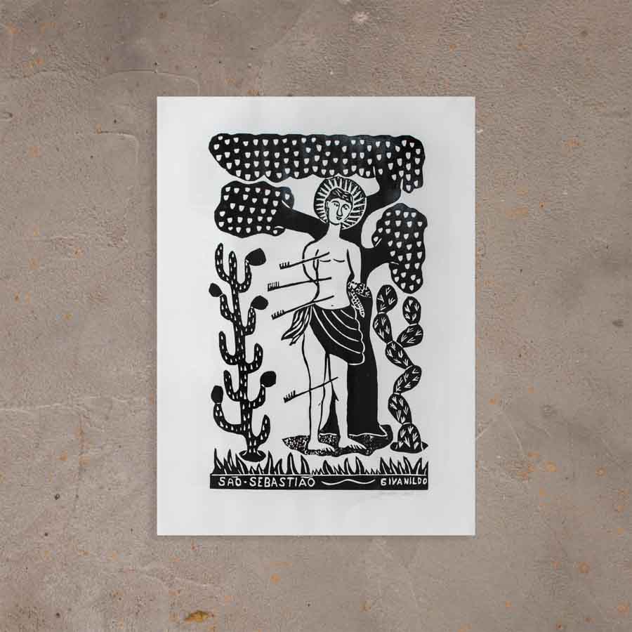 Xilogravura São Sebastião - 66 X 48 cm