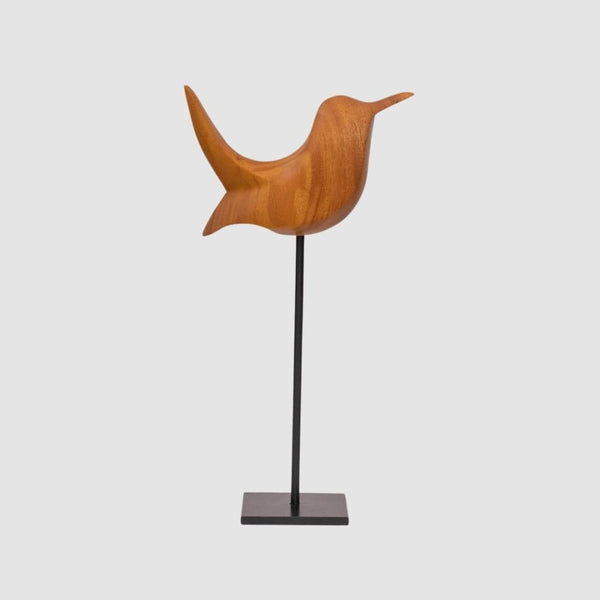 Escultura Pássaro Bicudinho em Madeira com Base em Ferro